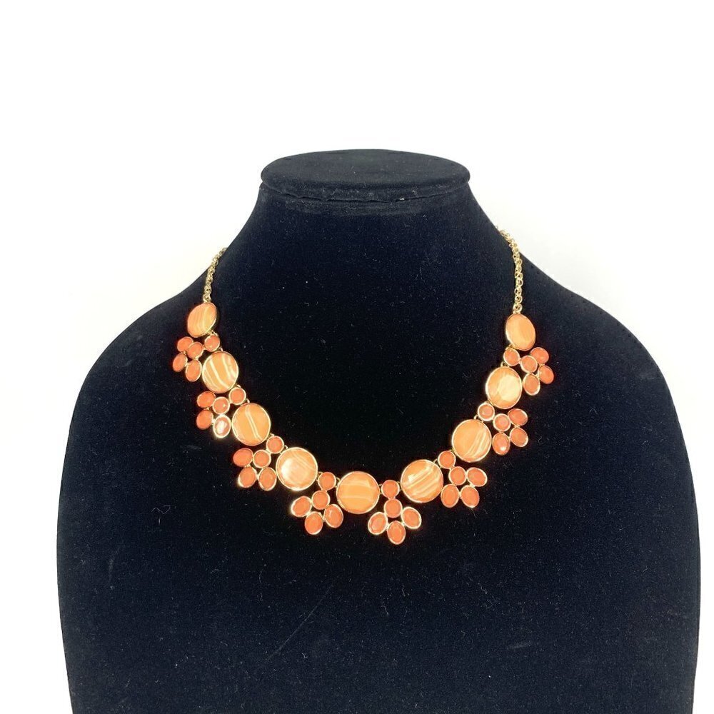 Monet Faux Gem Orange Floral Princess Necklace On Gold Tone Chain 7" Drop